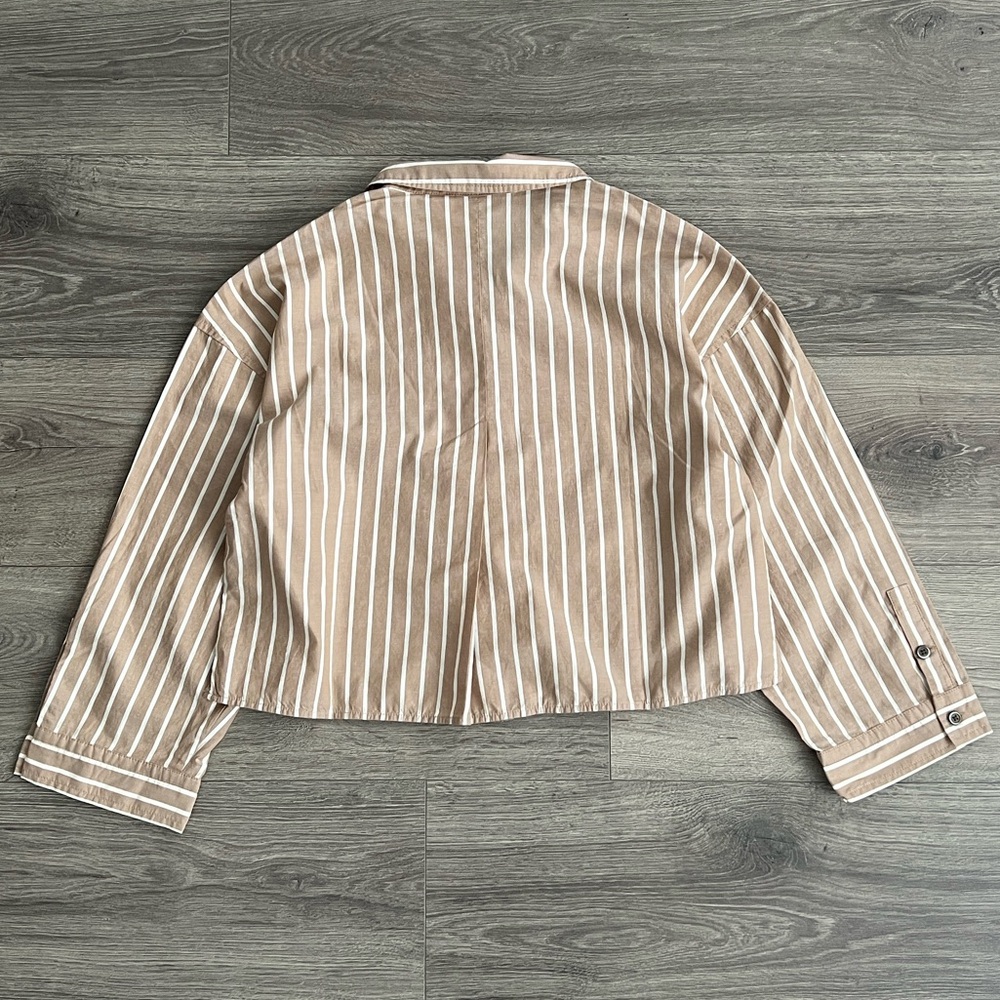 EVERLANE The Woven PJ Top XS Oversized Boxy Brown Stripe Loungewear Preppy NWT - Picture 5 of 9